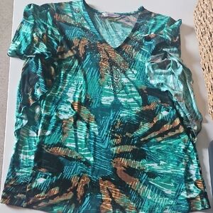 Vibrant Green and Brown Women's Blouse